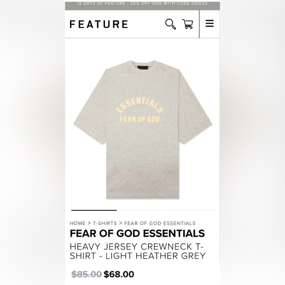 FEAR OF GOD ESSENTIALS HEAVY JERSEY CREWNECK T-SHIRT - LIGHT HEATHER GREY - Picture 3 of 3